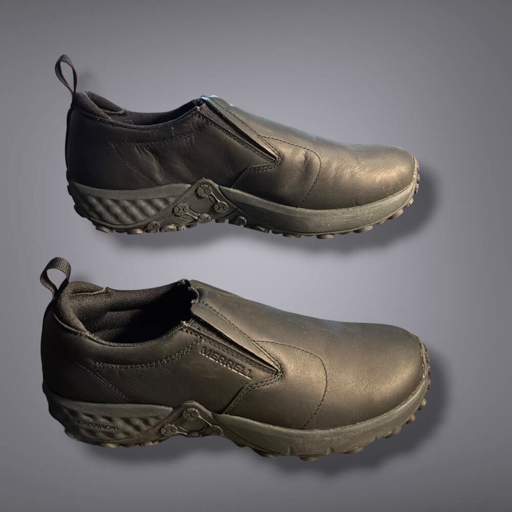Women's 9.5 MERRELL Black Leather Jungle Moc 2 AC Pro Slip Resistant Work Shoes